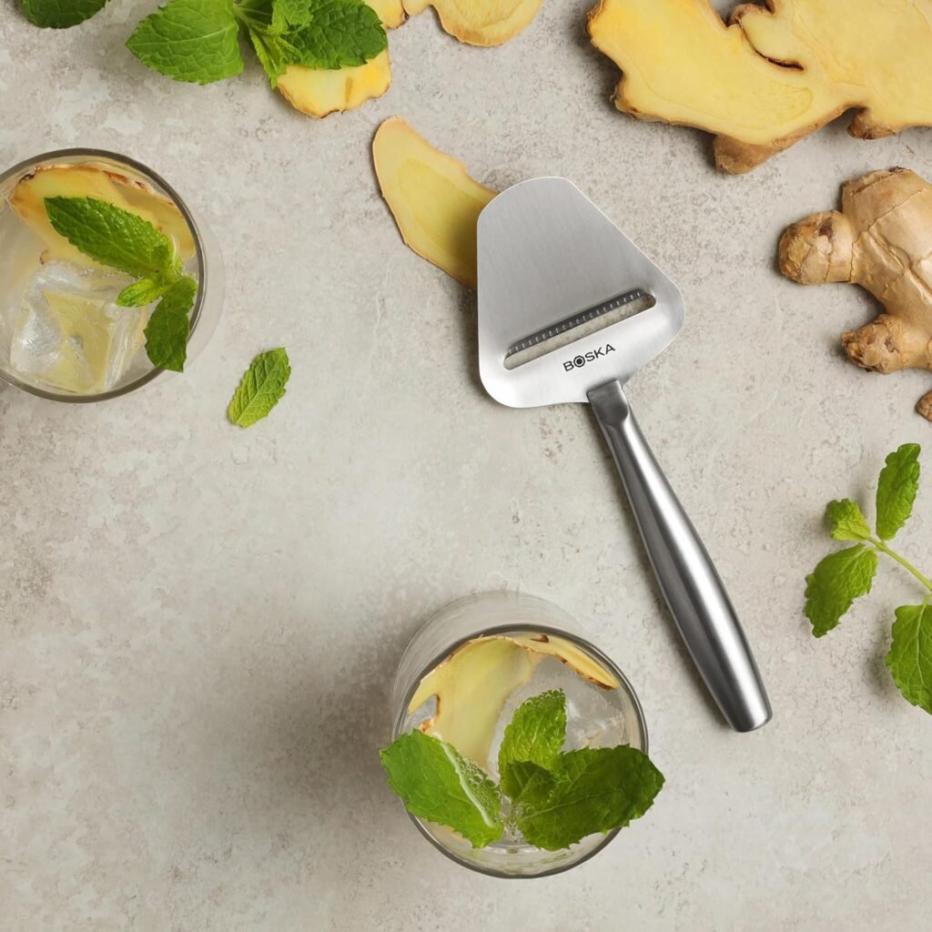 BOSKA Stainless Steel Cheese Slicer - Copenhagen For All Types of Cheese - Multi-Functional Cheese Slicer - Handheld Slicer - Silver Non-Stick - Dishwasher Safe - For Kitchen Cooking