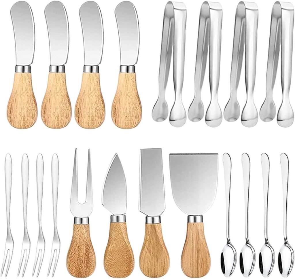 20 Pieces Spreader Knife Set Cheese Butter Spreader Knife Cheese Slicer Knife Mini Serving Tongs Spoons Forks for Charcuterie Boards Accessories,Birthday Wedding Christmas