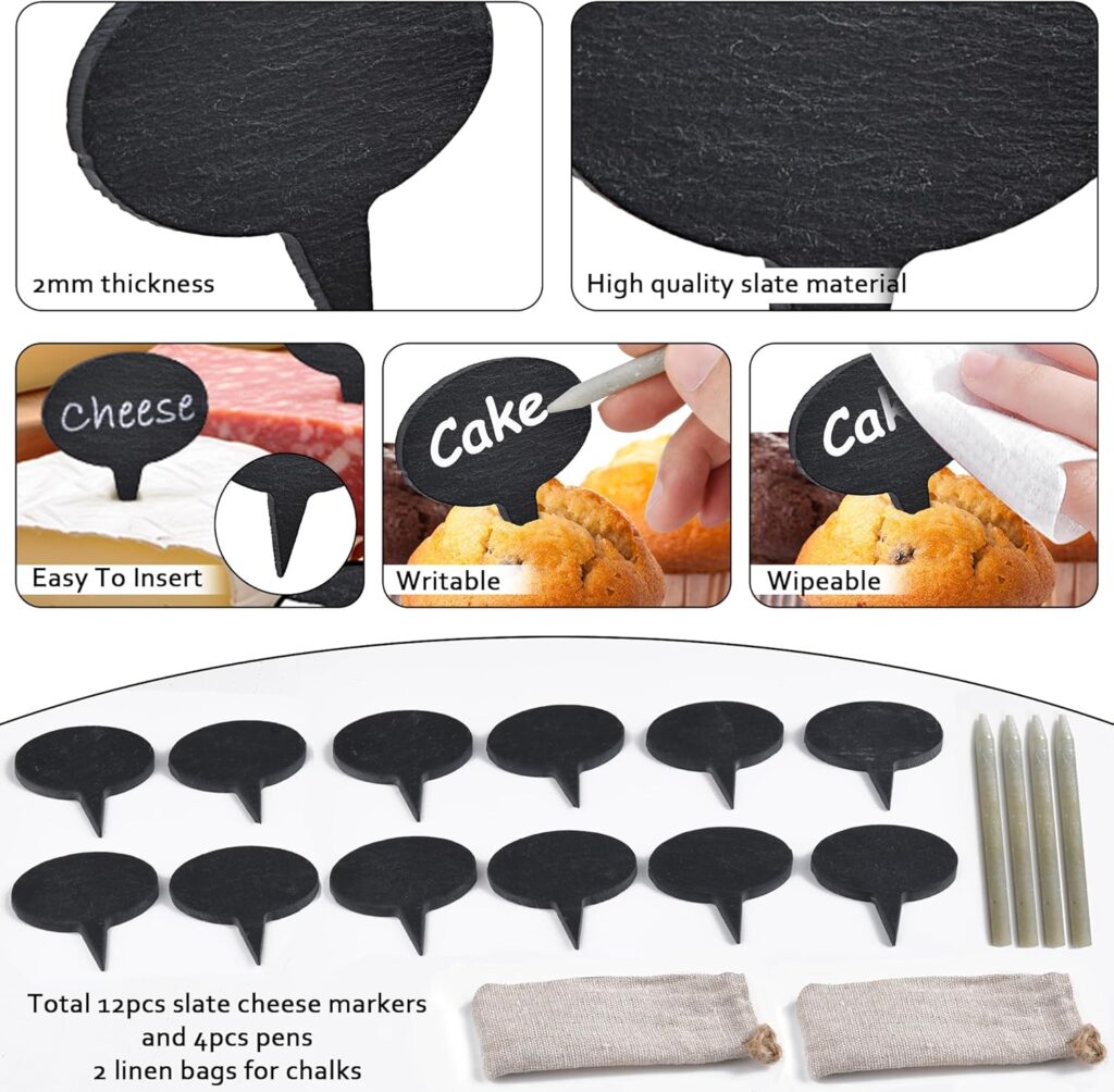 18PCS Cheese Markers for Charcuterie Board, Slate Cheese Labels Sign, Cheese Markers Set, Chalkboard Picks Cheese Name Tag Cupcake Toppers for Wedding Birthday Cocktail Parties Dinner Food