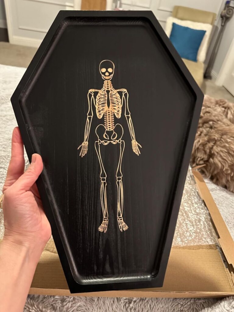 Coffin Charcuterie Board, Gothic Coffin Tray with Engraved Skeleton - Goth Home Decor Essentials Accessories