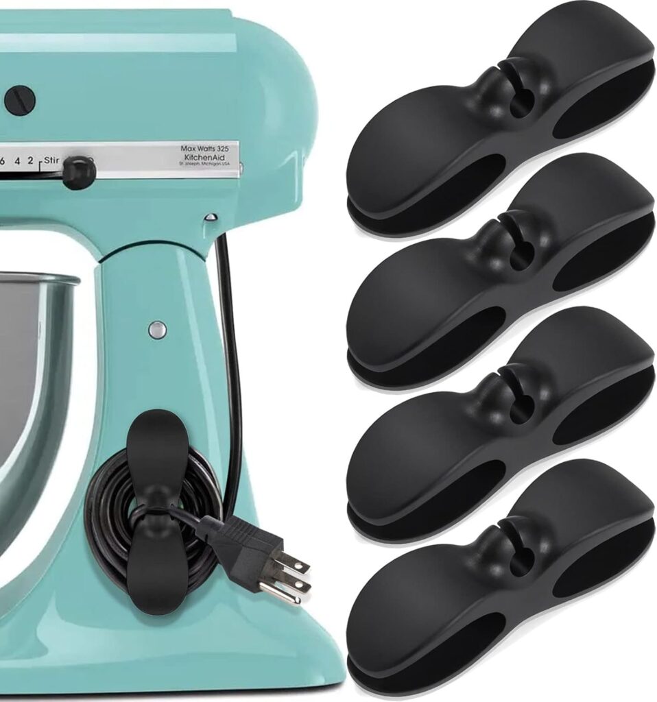 Cord Organizer for Appliances, 4PCS Kitchen Appliance Cord Winder Cable Organizer, Cord Holder Cord Wrapper for Appliances Stick on Pressure Cooker, Mixer, Blender, Coffee Maker, Air Fryer