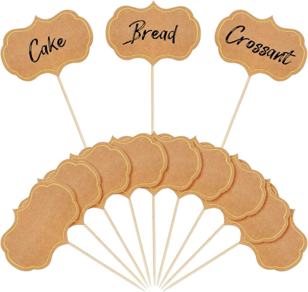 50 Pieces Cheese Markers for Charcuterie Board Buffet Labels Food Tags Blank Toothpick Flags Appetizer Signs Chalkboard Cupcake Toppers Picks for Wedding Birthday Party Decorations (Brown)