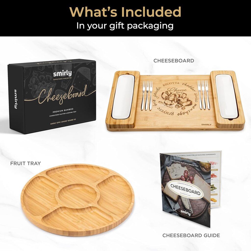 SMIRLY Charcuterie Boards Set - Large Bamboo Cheese Board set - House Warming Gifts New Home, Wedding Gift for Couple, Bridal Shower Gift, Birthday Gifts for Women